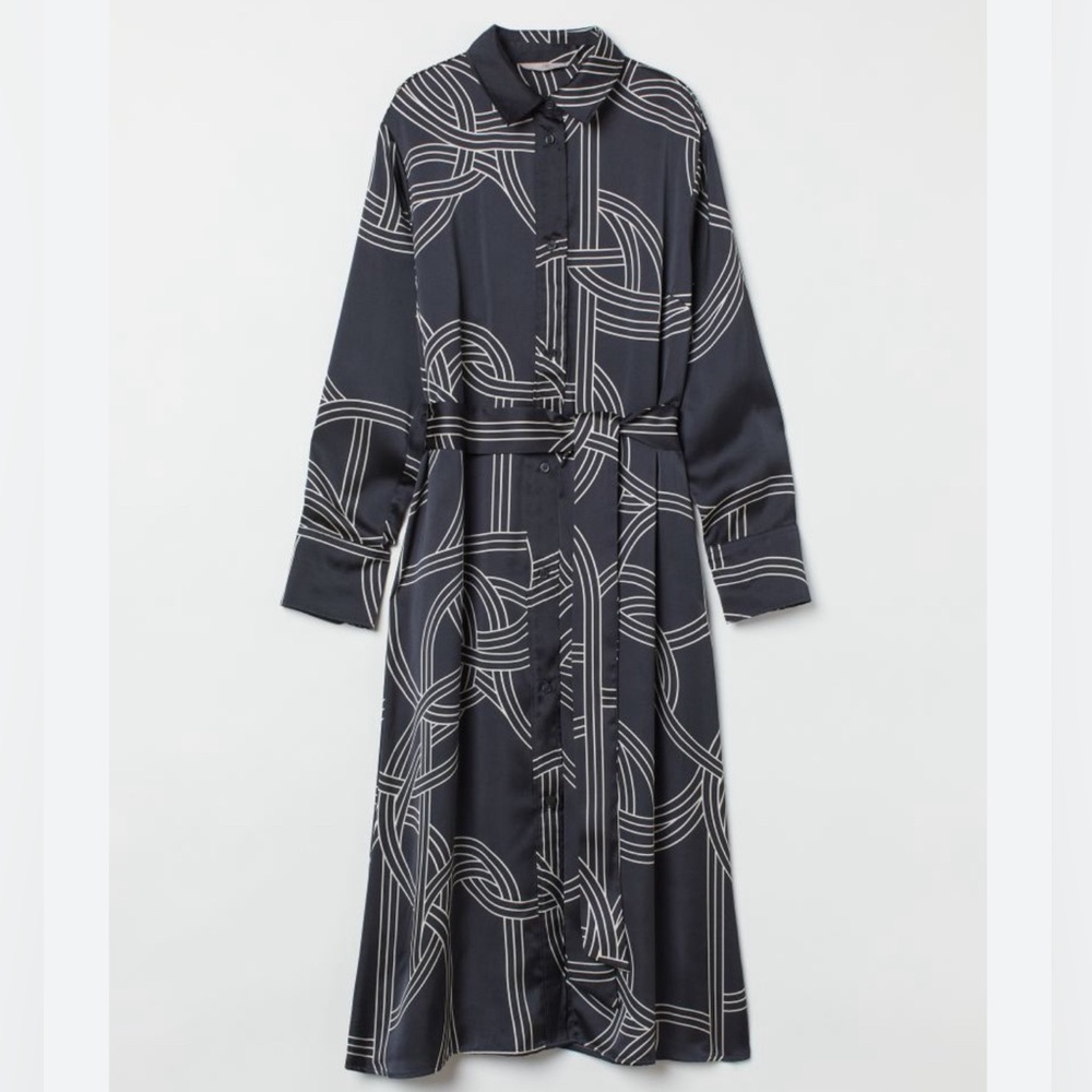 H&M Satin Midi Dress with Belt
